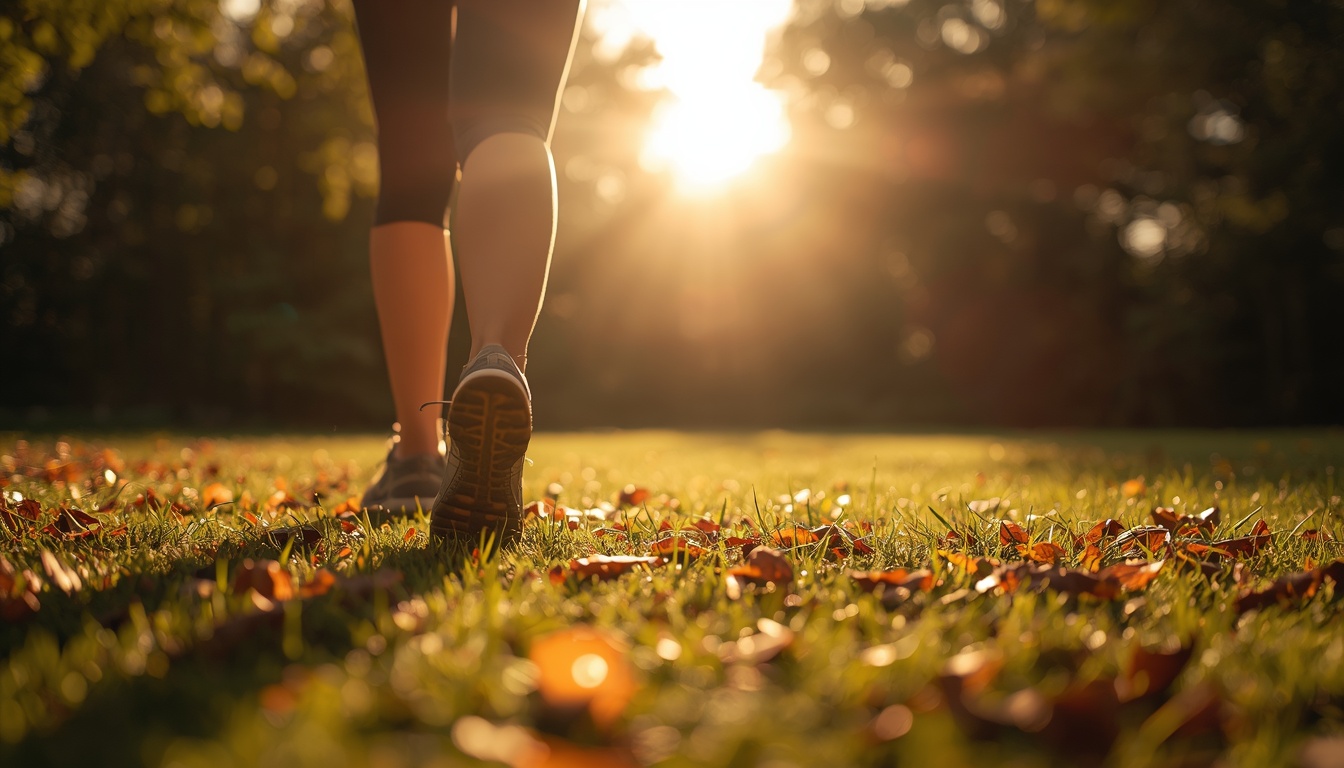 Person beginning a morning activity routine outdoors